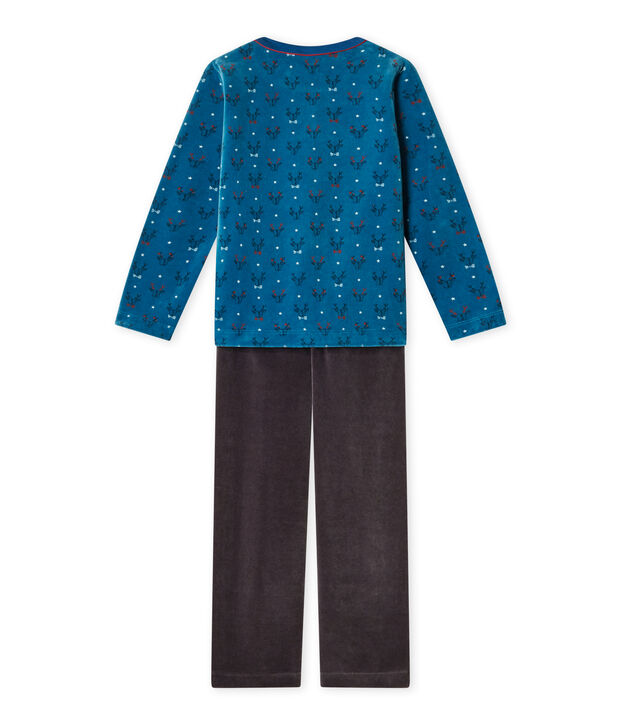 Jongenspyjama in boucl&eacute;fluweel grijs/groen/multicouleur