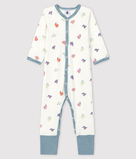 Dors-bien sans pieds à imprimé gorilles bébé en côte blanc MARSHMALLOW/blanc MULTICO