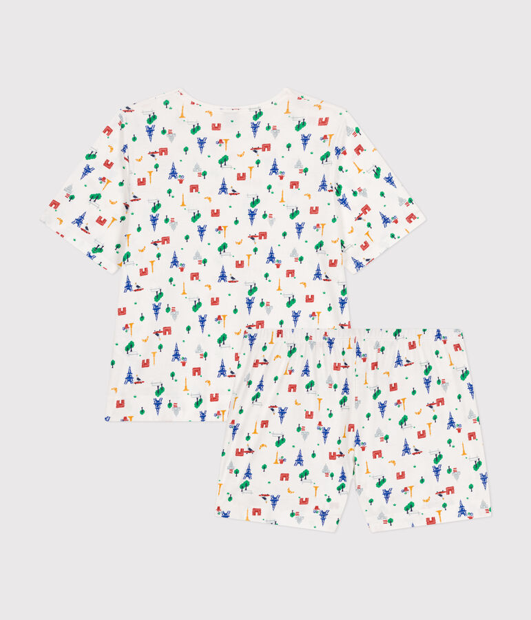 Katoenen pyjama met korte broek en T-shirt met motief van Parijs voor dames wit/blauw/multicouleur