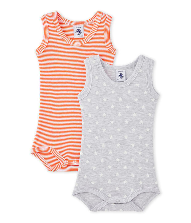 Lot de 2 bodies b&eacute;b&eacute; gar&ccedil;on sans manches blanc