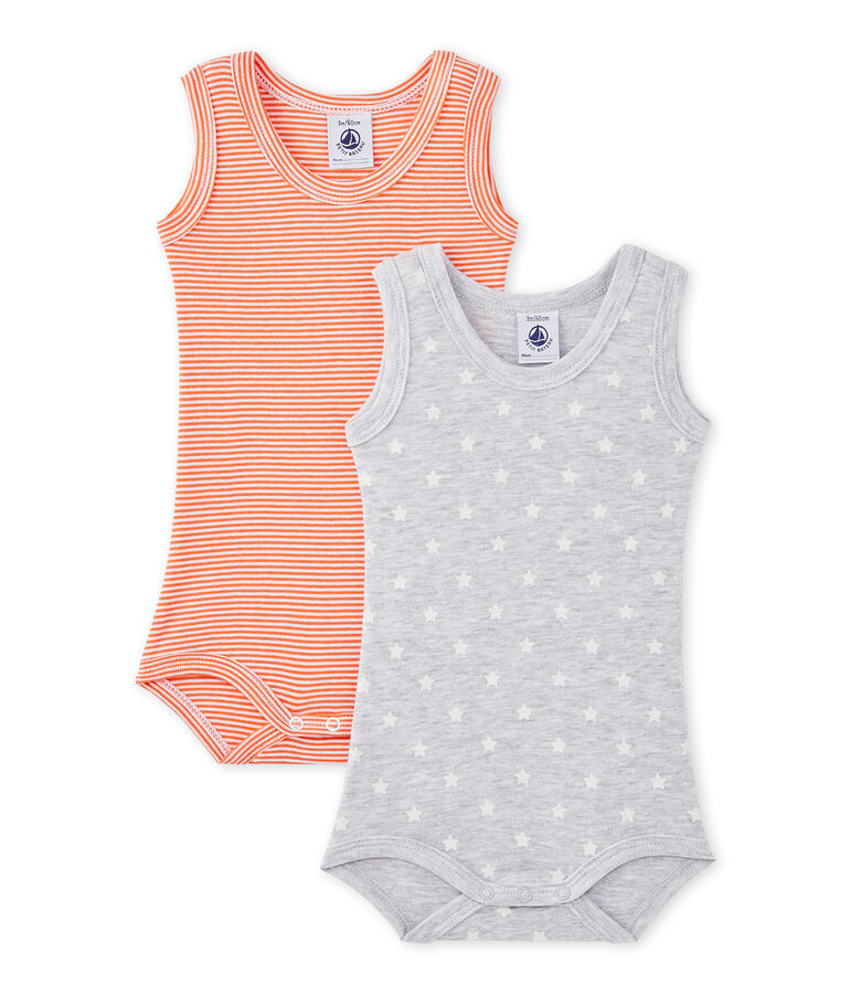 Lot de 2 bodies b&eacute;b&eacute; gar&ccedil;on sans manches blanc LOT