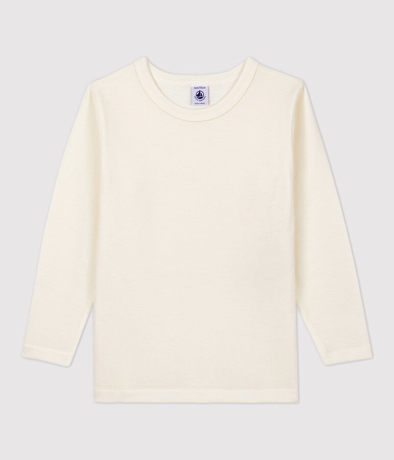 T-shirt met lange mouwen kinderen van wol en katoen beige