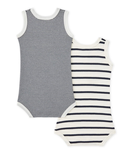 Set van twee gestreepte body's zonder mouwen voor babyjongens wit LOT