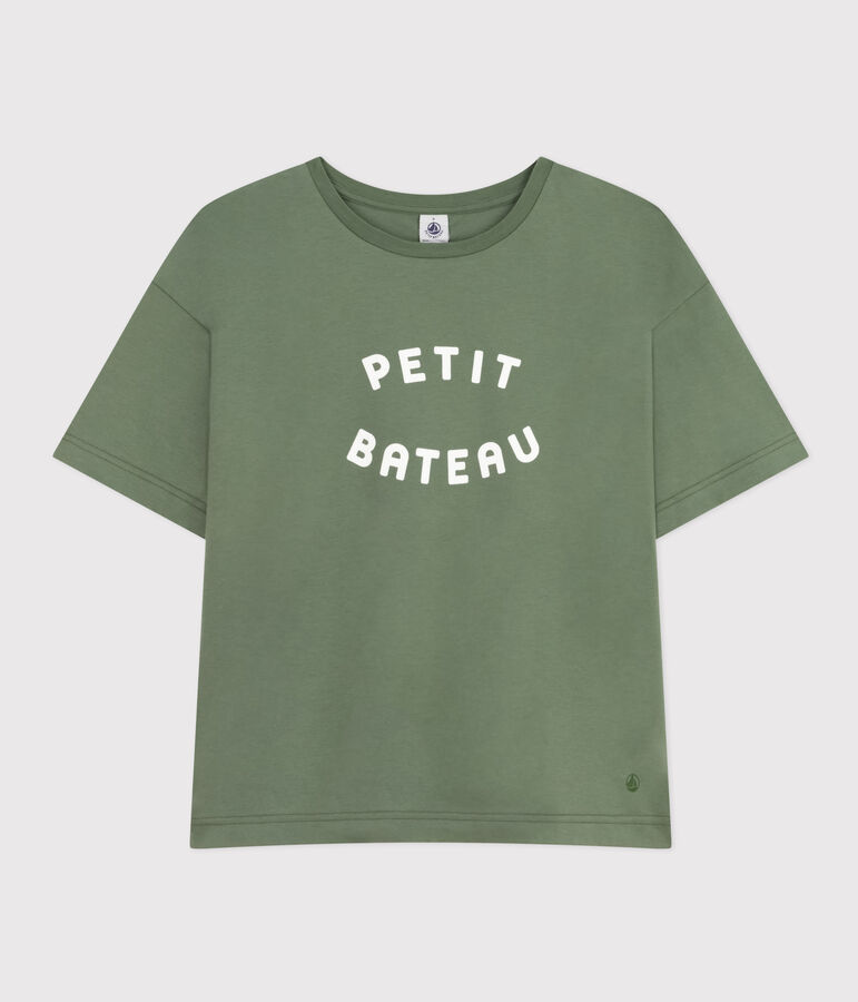 LE BOXY, katoenen T-shirt voor dames groen CROCO