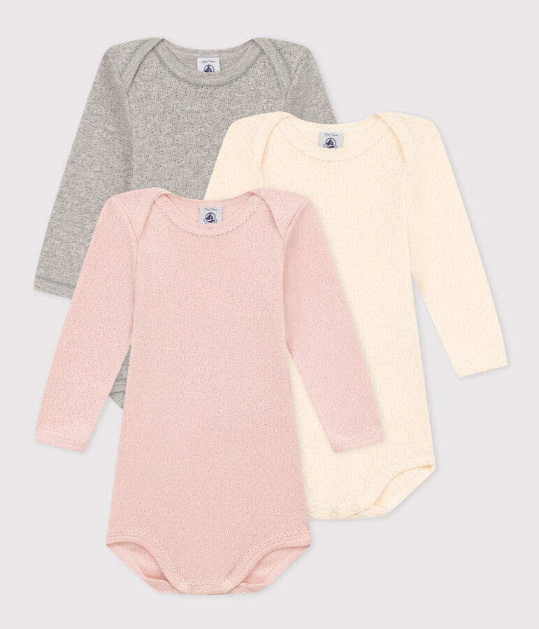 Lot de 3 bodies manches longues unis b&eacute;b&eacute; en coton multicouleur