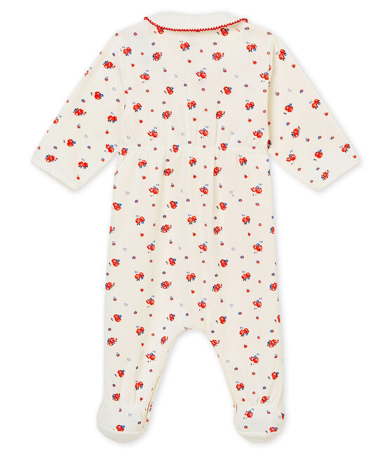 Pyjama in geruwd 1x1 geribd katoen met dessin voor babymeisjes wit MARSHMALLOW/wit MULTICO