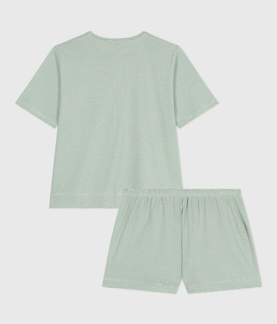 Pyjama short femme en coton à rayures SAULE/ MARSHMALLOW