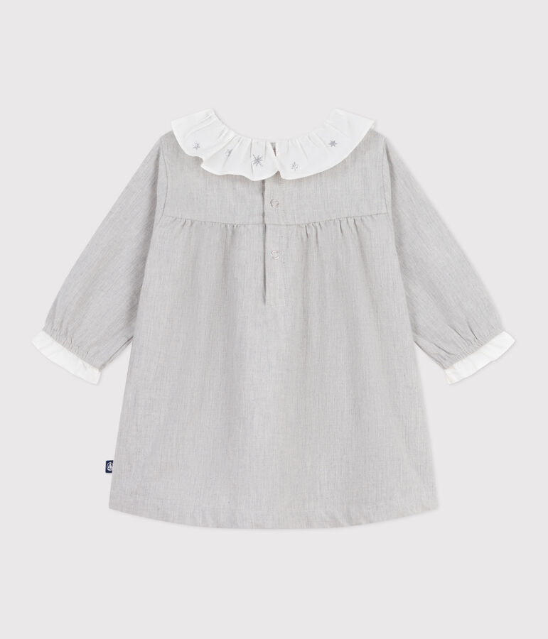 Robe b&eacute;b&eacute; en flanelle manches longues unie &agrave; col gris
