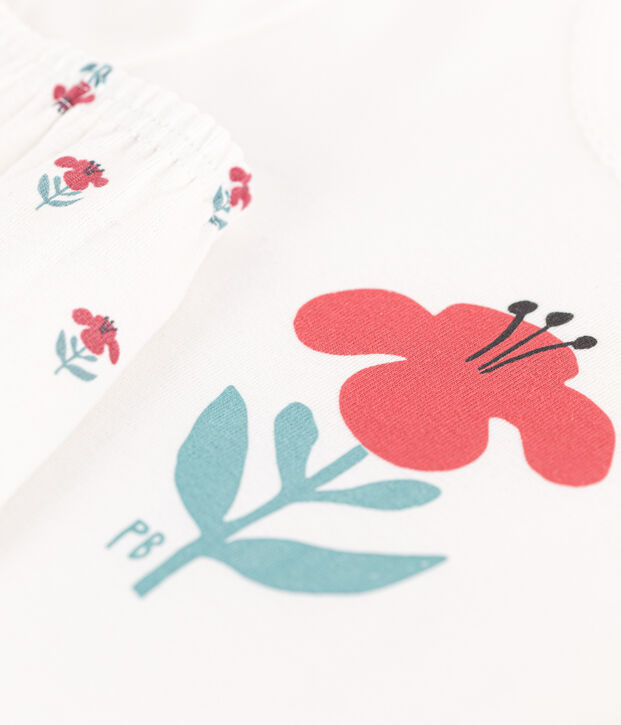 Pyjacourt fleurs en coton petite fille blanc/multicouleur