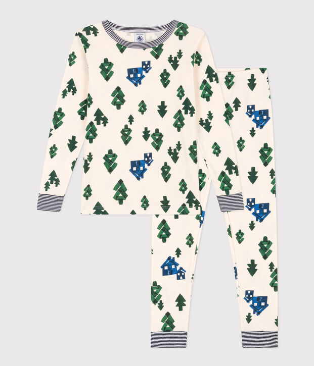 Pyjama ajust&eacute; en coton enfant &eacute;cru/bleu/multicouleur