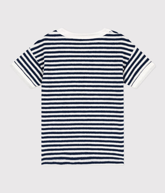 Tee-shirt rayé en bouclette éponge enfant garçon bleu MEDIEVAL/blanc MARSHMALLOW