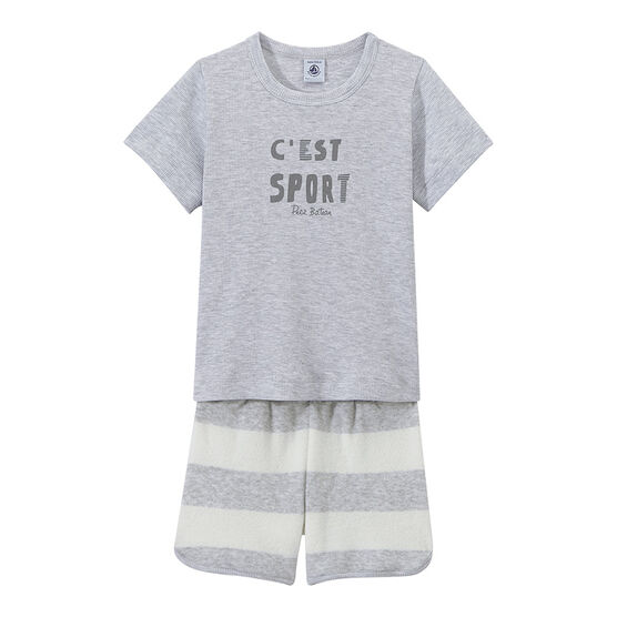 Pyjacourt garçon bi-matière gris POUSSIERE/blanc LAIT