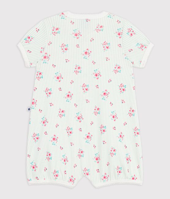 Combinaison courte b&eacute;b&eacute; en coton fleuri blanc MARSHMALLOW/blanc MULTICO