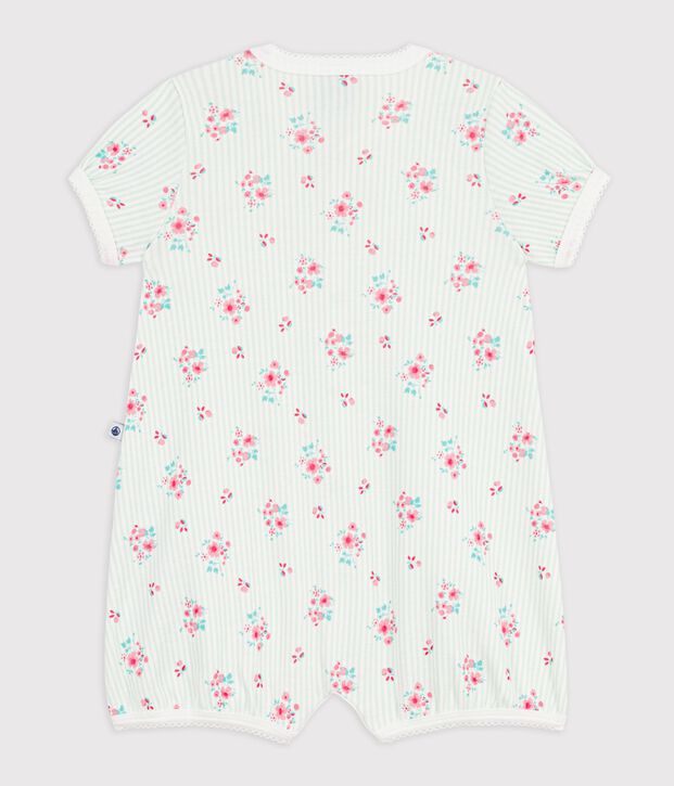 Combinaison courte b&eacute;b&eacute; en coton fleuri blanc/multicouleur