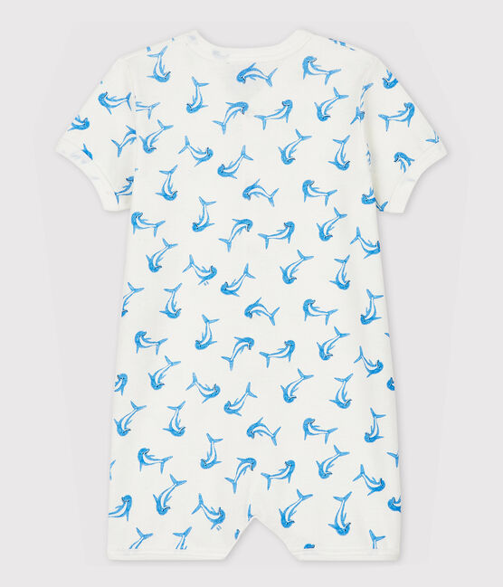 Katoenen playsuit met dolfijnen voor baby's wit MARSHMALLOW/wit MULTICO