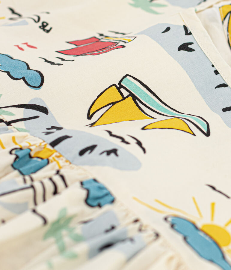 Robe manches courtes en popeline enfant fille &eacute;cru/multicouleur