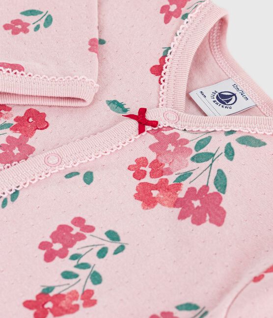 Babypyjama in tubic met bloemenprint roze JOLI/wit MULTICO