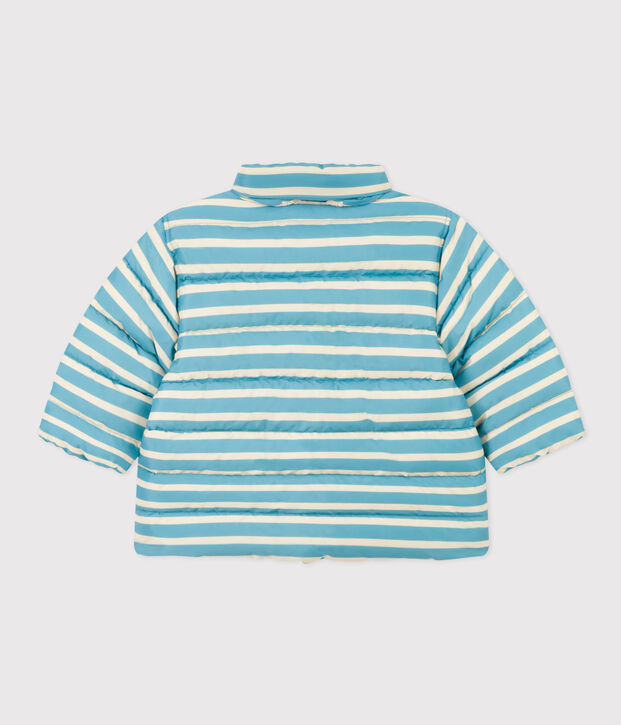 Gestreept babyjack met oprolbare capuchon blauw/ecru