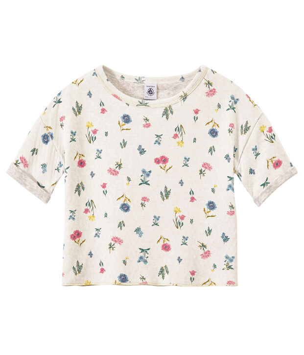Meisjes-T-shirt in licht tubic met dessin wit/multicouleur