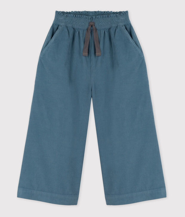 Fijne fluwelen meisjesbroek met wijde pijpen blauw