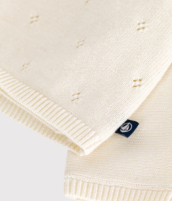 Babyvestje met overslag in ajourtricot van wol en katoen wit MARSHMALLOW