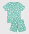 Pyjama short enfant en coton imprimé vert ALOEVERA/blanc MARSHMALLOW