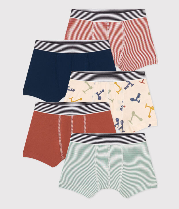 Setje met vijf katoenen boxershorts met step voor kinderen multicouleur