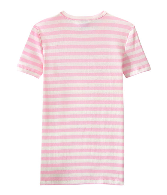 Gestreept dames-T-shirt in origineel geribd katoen roze BABYLONE/wit MARSHMALLOW