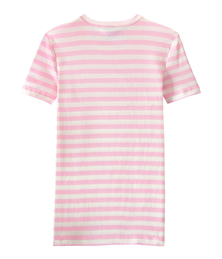 Gestreept dames-T-shirt in origineel geribd katoen roze/wit