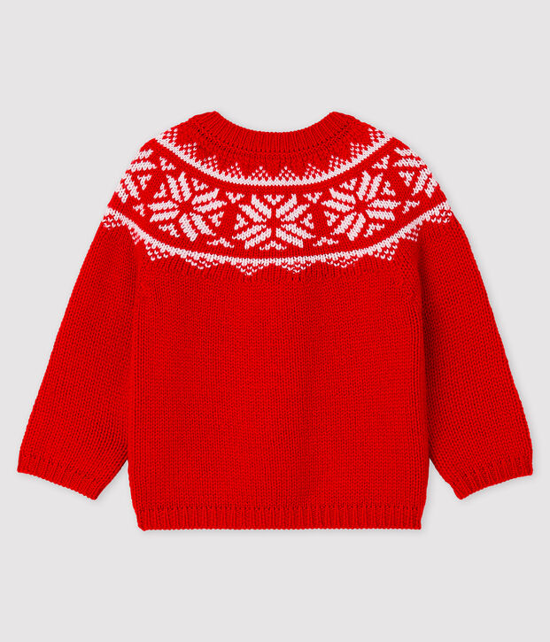Cardigan 100% laine b&eacute;b&eacute; rouge/blanc