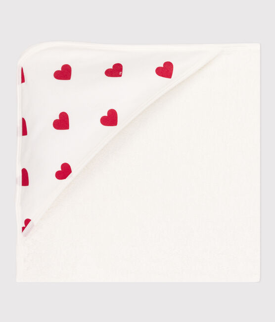 Carré de bain cœurs en coton blanc MARSHMALLOW/rouge TERKUIT