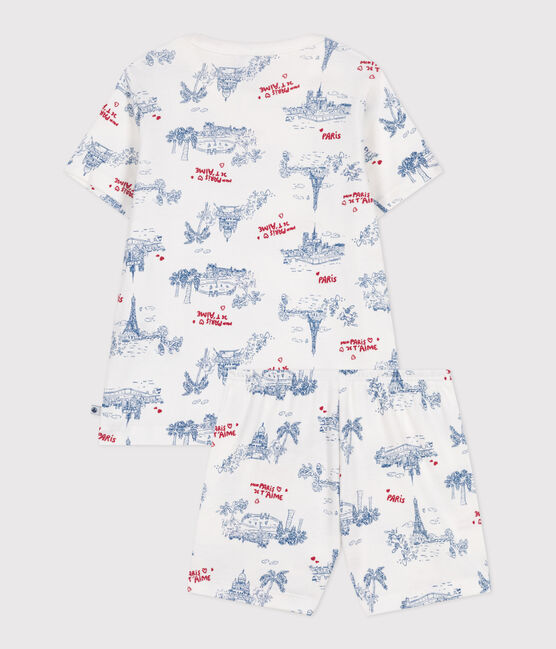 Korte katoenen kinderpyjama met Parijs-print wit MARSHMALLOW/wit MULTICO