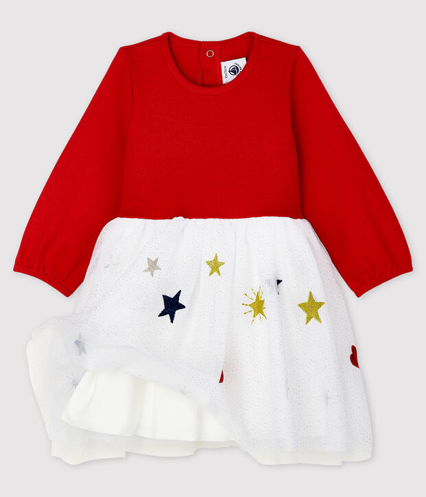 Jurk met lange mouwen babymeisje rood/multicouleur