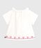 Blouse bébé en popeline de coton manches courtes, brodée cœurs blanc ECUME