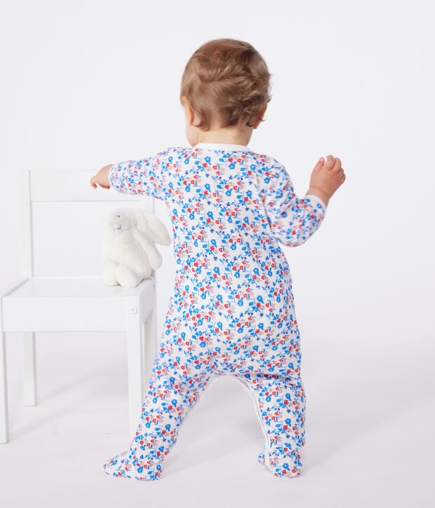 Pyjama b&eacute;b&eacute; en coton fleuri blanc/multicouleur