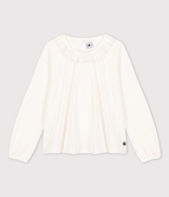 Tee-shirt manches longues en coton enfant fille blanc MARSHMALLOW