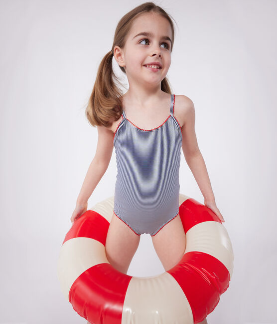 Maillot de bain une pièce enfant à rayures bleu MEDIEVAL/blanc MARSHMALLOW