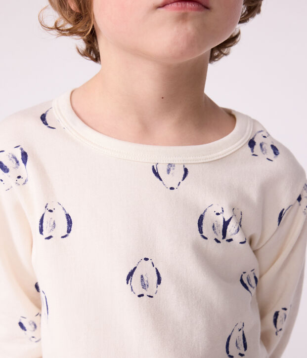 Pyjama enfant en molleton imprim&eacute; pingouins bleu/bleu