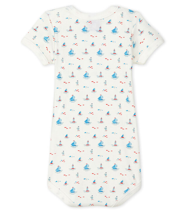 Enkel rompertje met korte mouwen en marineprint baby wit/multicouleur