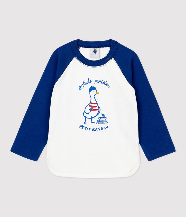 Tee-shirt en coton b&eacute;b&eacute;. blanc/bleu