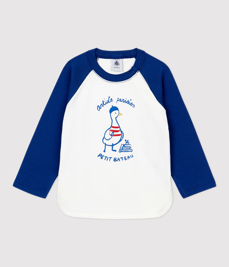 Katoenen T-shirt baby. wit/blauw