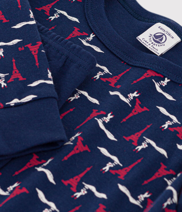 Katoenen pyjama met Parijs-print voor kleine meisjes en jongens blauw/multicouleur