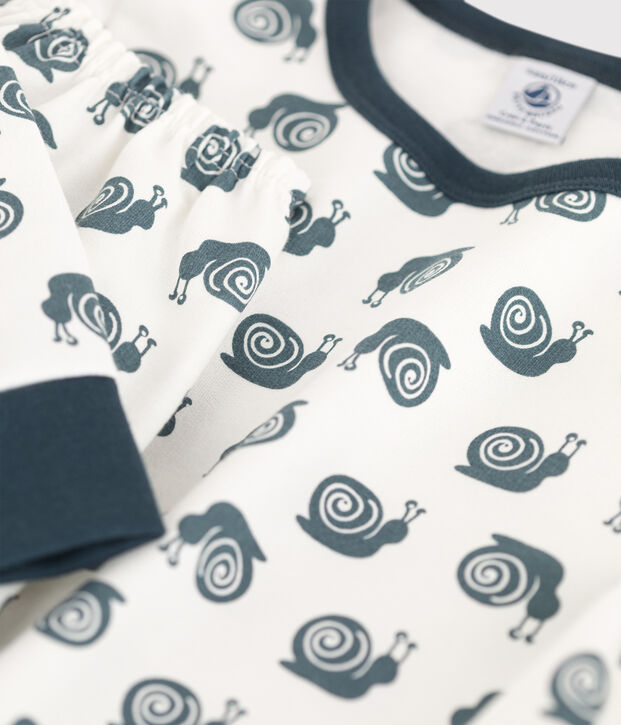Pyjama escargot en molleton enfant blanc/gris