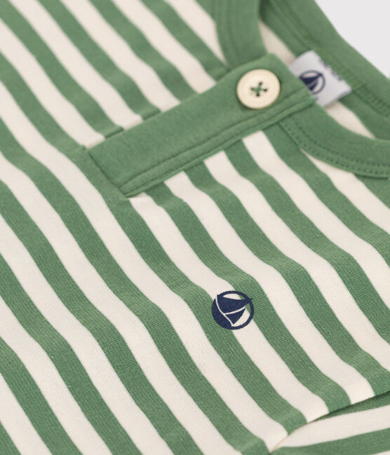 Katoenen T-shirt met korte mouwen en streepjes voor baby's groen PALMERAIE/ AVALANCHE