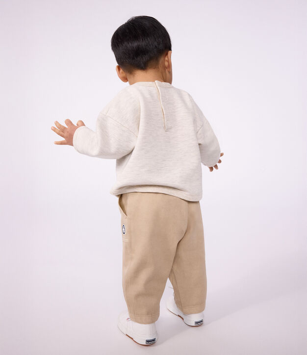 Pantalon b&eacute;b&eacute; en coton uni avec badge, style cargo beige