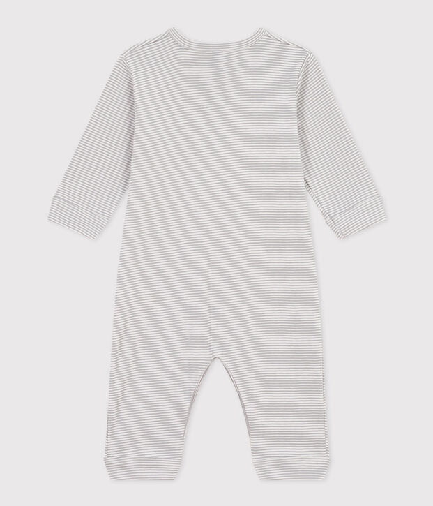 Pyjama b&eacute;b&eacute; sans pieds milleraies en coton gris/blanc
