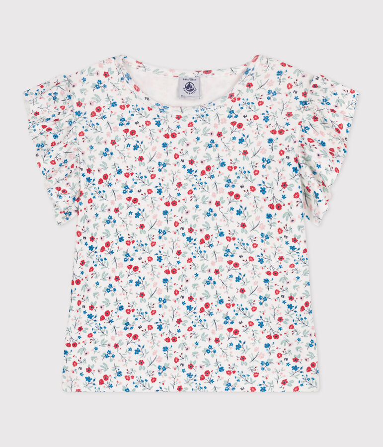Katoenen T-shirt met korte mouwen en bloemenprint voor kinderen wit/multicouleur