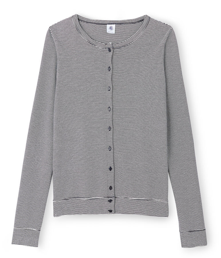 Iconische vrouwencardigan blauw/wit