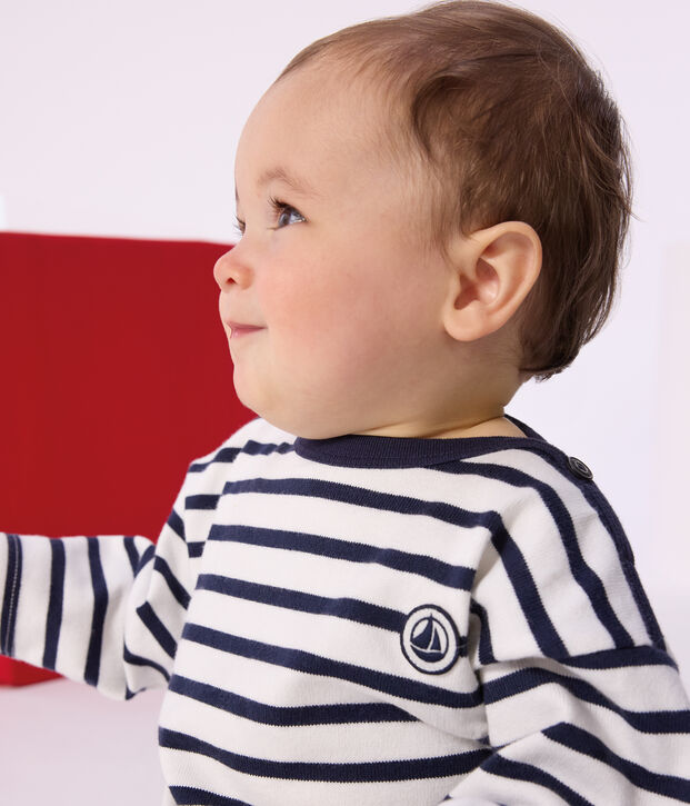 Iconische katoenen marinetrui voor baby's wit/blauw