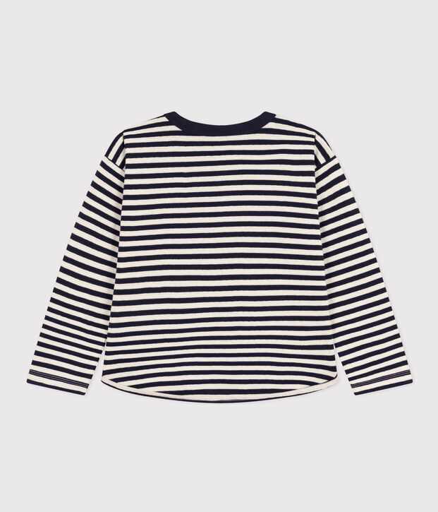 Tee-shirt manches longues en tubique enfant gar&ccedil;on bleu/&eacute;cru